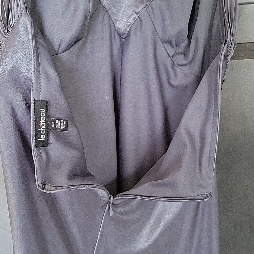 Le Chateau Satin Sparkle Halter Dress - Picture 2 of 8